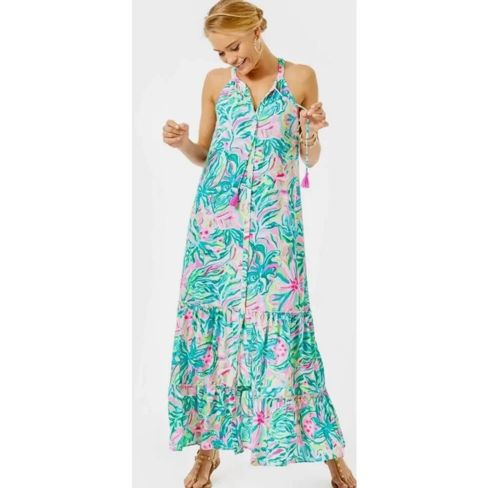 NWOT LILLY PULITZER SIZE LULIANA TIERED MAXI DRESS *ONE IN A MELON*, Med $198 - Picture 2 of 9